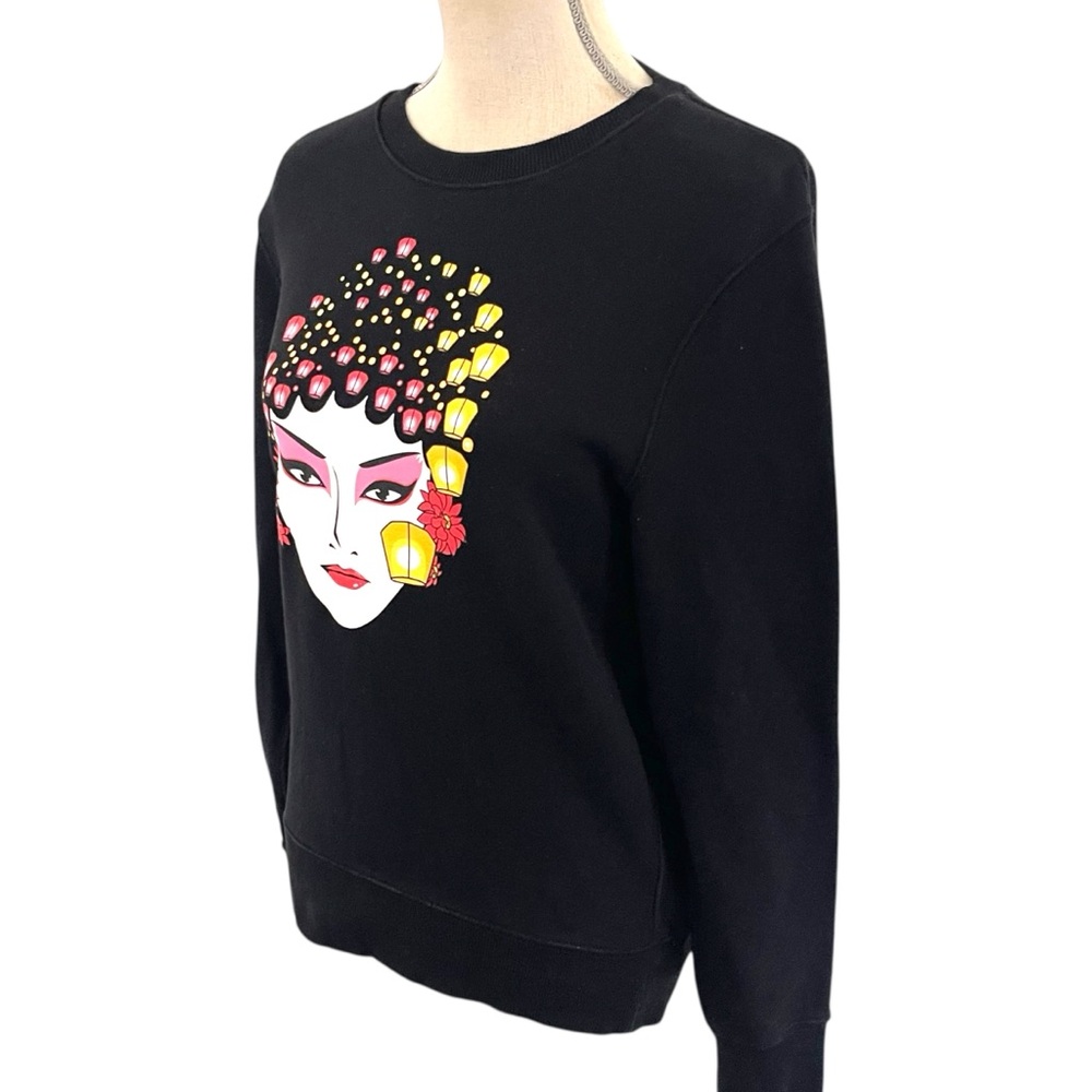 LUSHANGHAI Black Cotton Geisha Lantern Graphic Crewneck Sweatshirt (S) - Picture 6 of 12